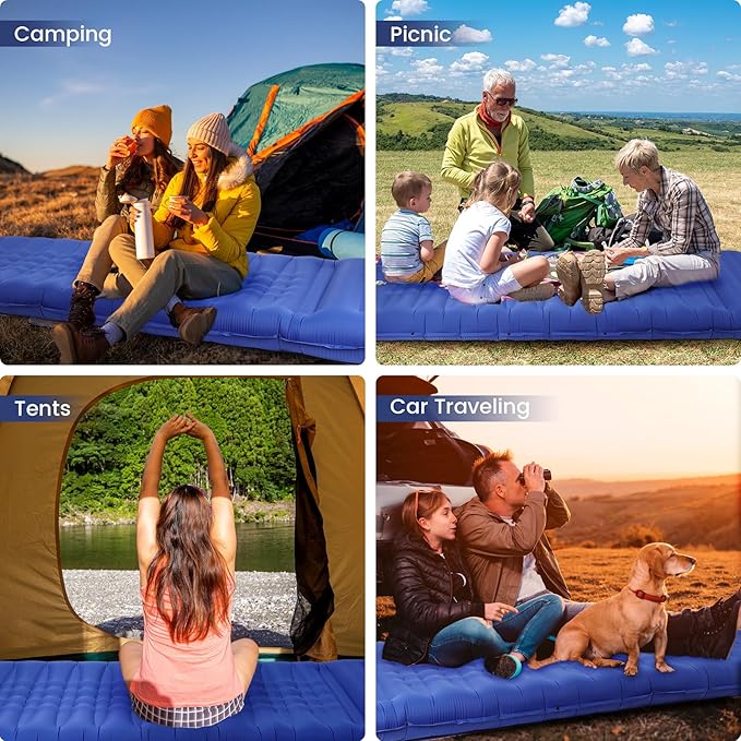 KASIMO Camping Sleeping Pad Ultra Thick 6 Inch Sleeping Mat with Pillow & Built-in Foot Pump - Ultralight Inflatable Pad for Backpacking, Hiking, Tents, Camping, Travel, Floor