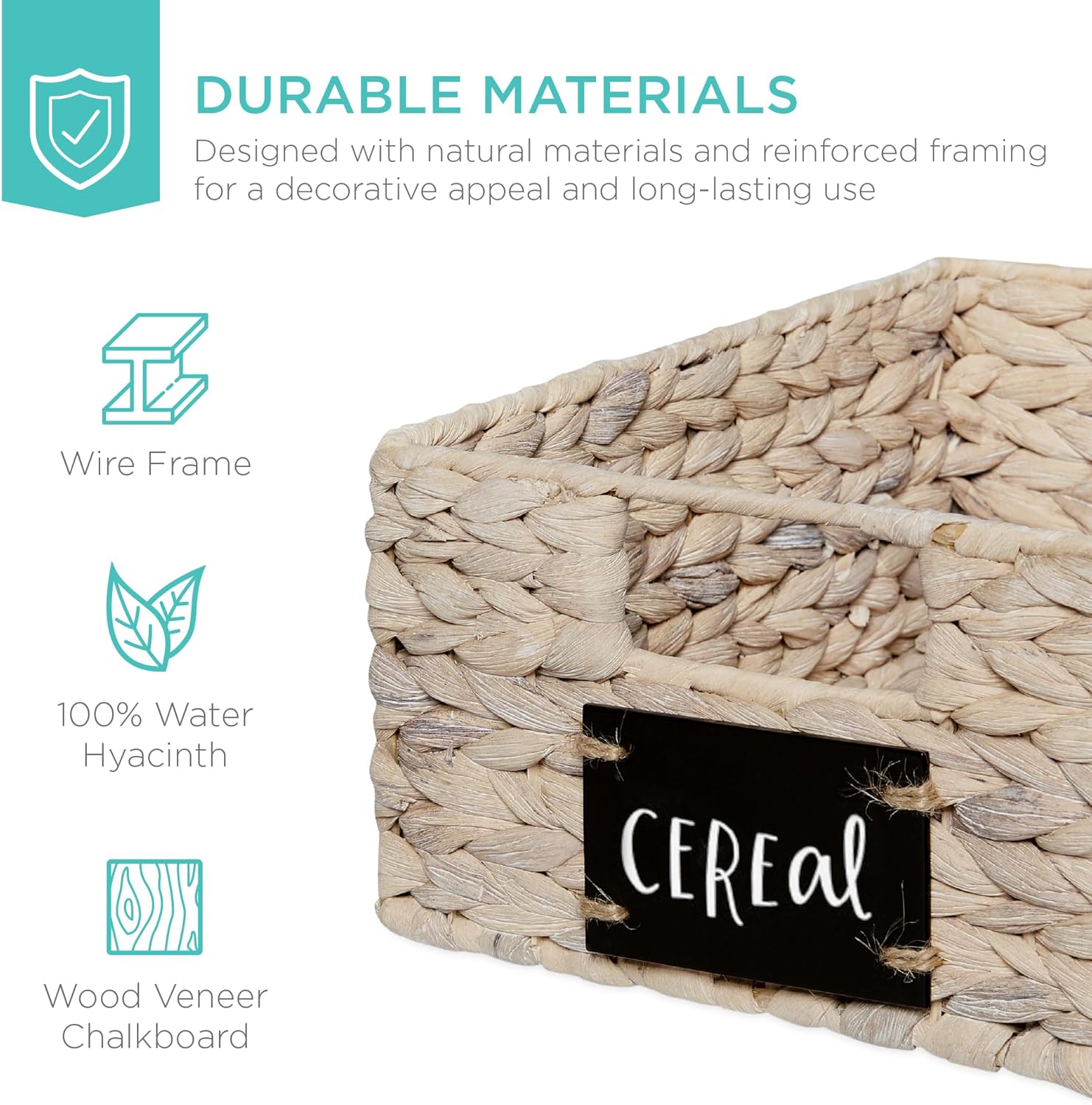 Best Choice Products Set of 4 9x12in Water Hyacinth Pantry Baskets, Woven Organizers w/Chalkboard Label, Chalk Marker - White
