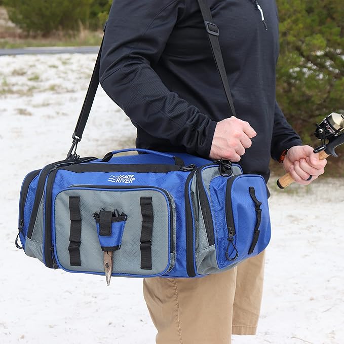 OSAGE RIVER Large Waterproof Fishing Tackle Bag with Padded Shoulder Strap, Ripstop Soft Sided Bag with Fishing Pliers Holder