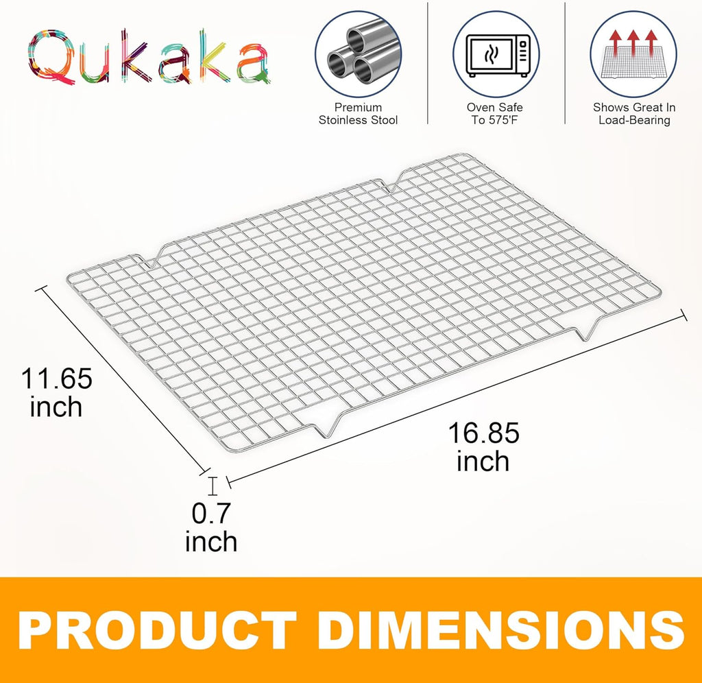 2PCS Cooling Racks for Cooking and Baking -11.65''x16.85''Heavy Duty Stainless Steel Wire Rack for Baking, Grilling, Roasting - Oven & Dishwasher Safe - Fits Half Sheet Pan（Silver）