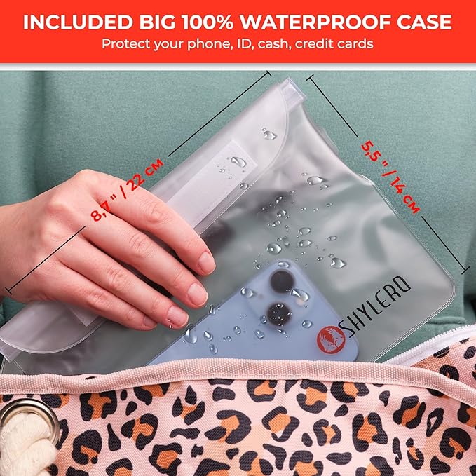 SHYLERO Beach Bag and Pool Bag. Has Airtight Pouch, Ton of Pockets. Beach Tote is Zippered, Water Resistant. Family Size