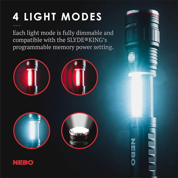 NEBO Slyde King Flashlight, Rechargeable LED Flashlight and Work Light, Bright, Durable, Everday Carry & Camping Flashlight with 4 Light Modes, C.O.B. Work Light and Magnetic Base