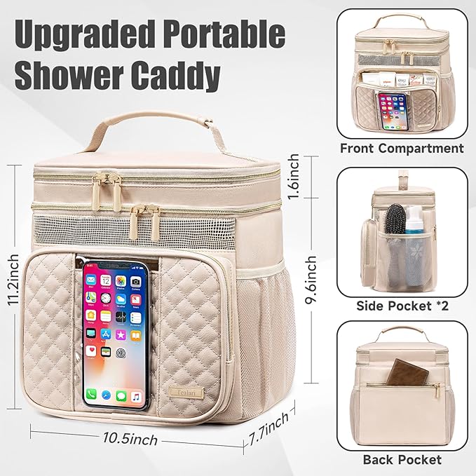 Large Leather Toiletry Bag for Women Men,Bathroom Bag,Water Resistant Portable Shower Caddy for College Dorm,Hanging Toiletry Bags for Traveling,Gym Camping Cruise Ship Travel Essentials Shower Bag