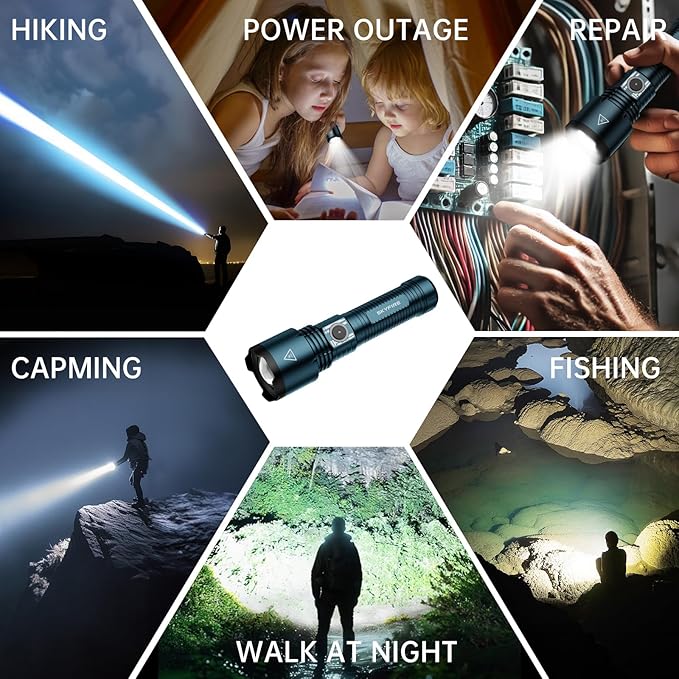 SKYFIRE Small Flashlight Mini,1000LM Pocket Flashlights High Lumens, Small Flashlights Powerful, Waterproof EDC Flashlight Rechargeable Handheld Flashlights for Home,Emergency,Camping,Searching