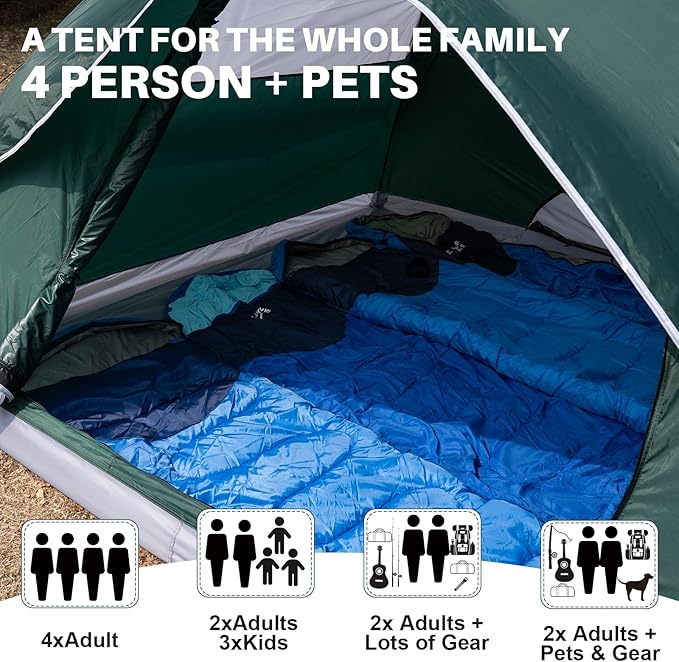 1/2/4/5/6 Person Dome Tents for Camping, Lightweight Portable Backpacking Tent, Small Easy Set Up Outdoor Waterproof Camping Hiking Tent for Adults