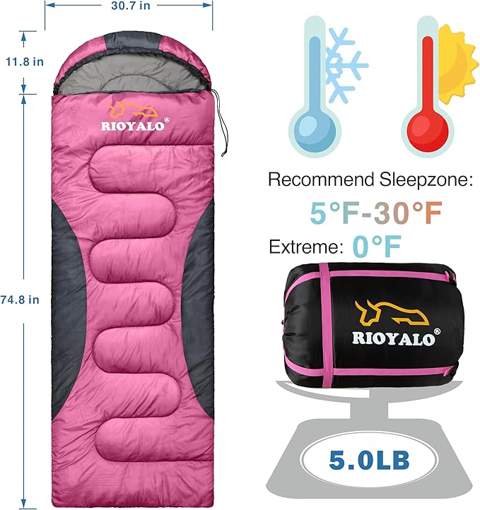 0 Degree Winter Sleeping Bags for Adults Camping (450GSM) - Temp Range (5F–32F) Portable Waterproof Compression Sack- Camping Sleeping Bags for Big and Tall in Env Hoodie: Backpacking Hiking 4 Season