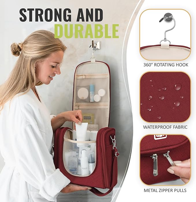 BOACAY Extra Large Hanging Travel Toiletry Bag for Women and Men, Makeup Bag, Bathroom & Shower Organizer Kit for Accessories, Cosmetics, Essentials