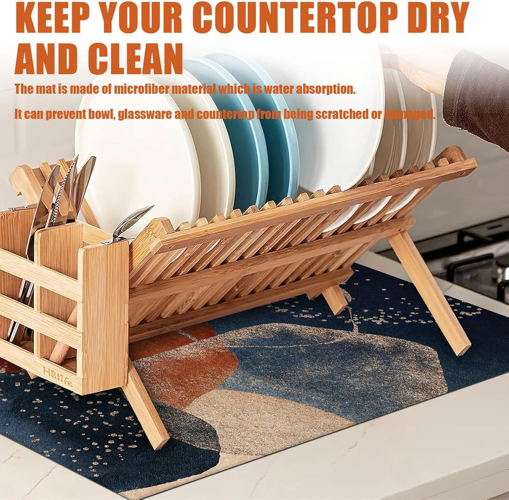 Abstract Stones Art Dish Drying Mat for Kitchen Counter Microfiber Absorbent Dish Kitchen Drying Mat Draining Reusable Washable for Dishes/Utensils/Counterto