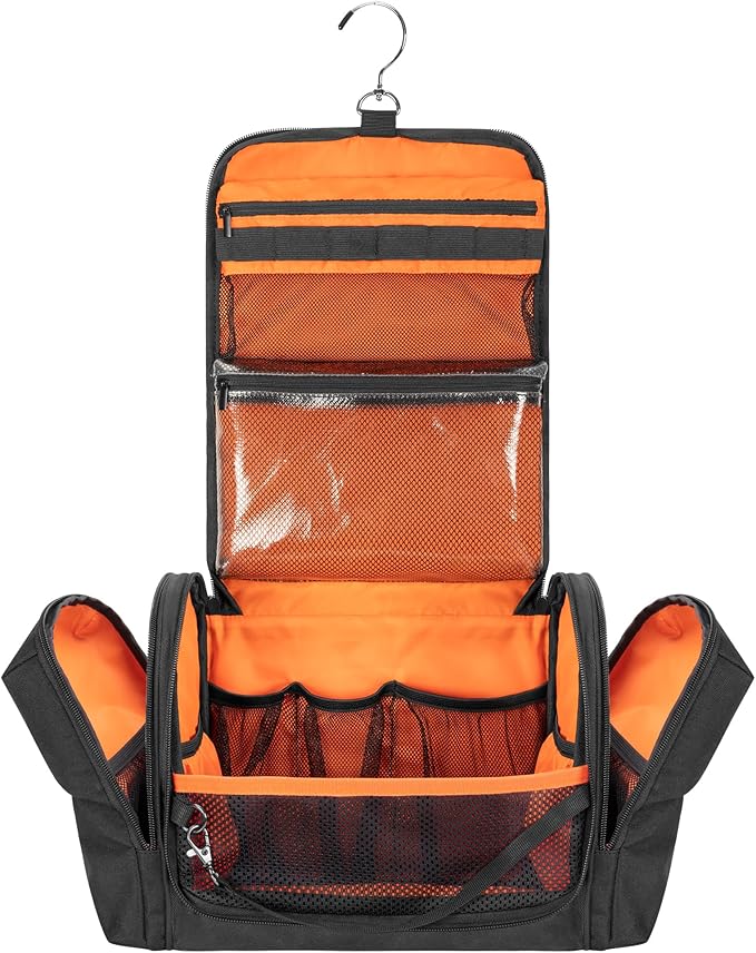 Tactical Toiletry Travel Bag for Men, Hanging Dopp Kit Hygiene Bag Shower Organizer with Hook for Toiletries and Shaving Care, Black (Empty Bag)