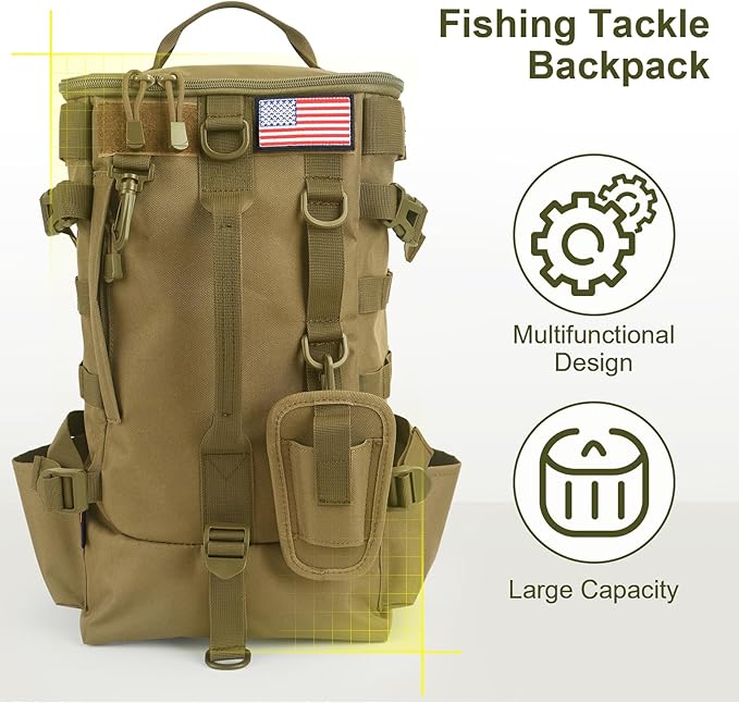 Fishing Backpack Tackle Bag, Fishing Backpack with Rod Holders Large Storage Fishing Tackle Box Backpack, Fishing Rod Bag for Carrying Fishing Gear and Equipment