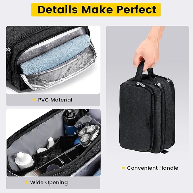 Vorspack Travel Toiletry Bag for Men - Water Resistant Mens Toiletry Travel Bag Dopp Kit Shaving Bag for Bathroom Toiletries Gifts - Black