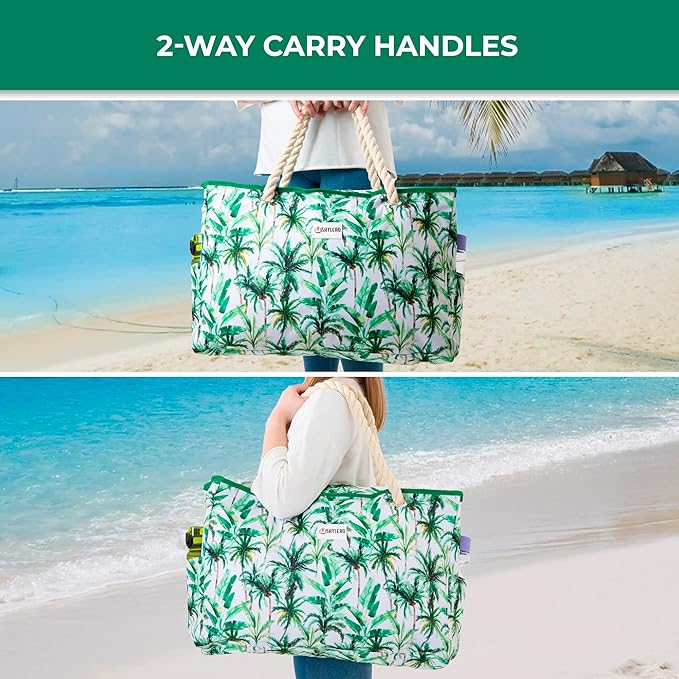 SHYLERO Beach Bag and Pool Bag. Has Airtight Pouch, Ton of Pockets. Beach Tote is Zippered, Water Resistant. Family Size