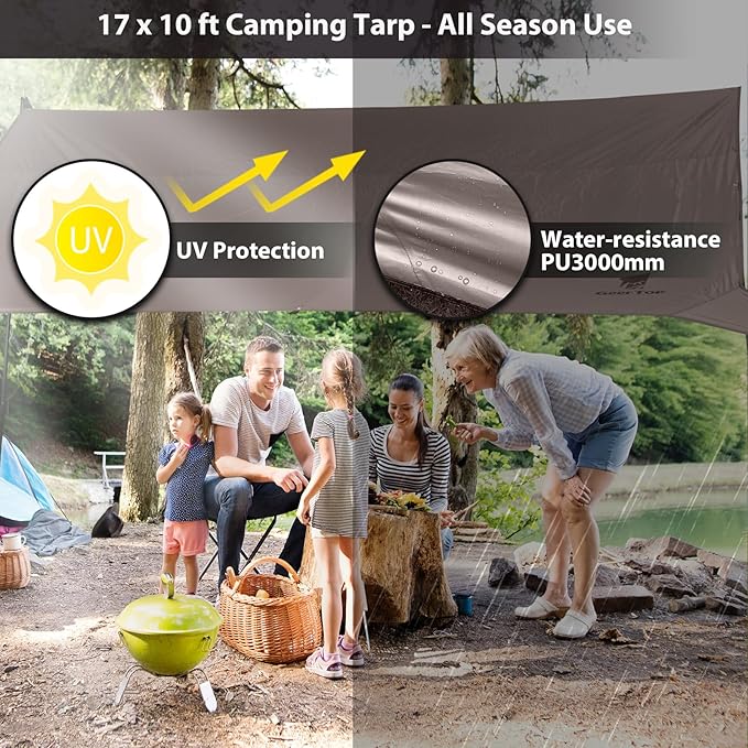 GEERTOP 17 x 10 ft Camping Tarp Lightweight Large Waterproof Hammock Rain Fly Shelter Backpacking Tent Tarp for Outdoor Hiking Bushcraft Survival Travel