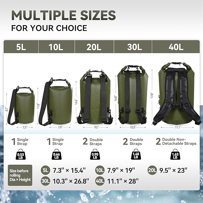 MARCHWAY Floating Waterproof Dry Bag Backpack 5L/10L/20L/30L/40L, Roll Top Sack Keeps Gear Dry for Kayaking, Rafting, Boating, Swimming, Camping, Hiking, Beach, Fishing