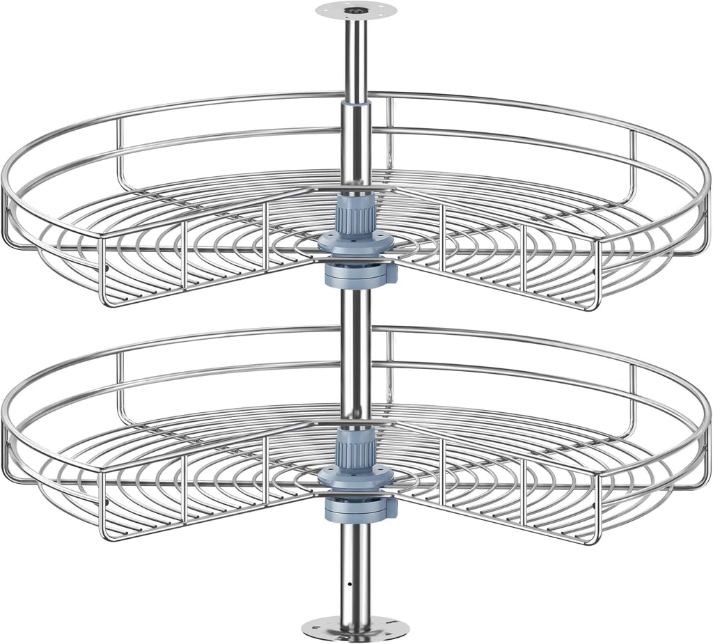 24" Kidney Corner Cabinet Lazy Susan - Turntable for Kitchen, Adjustable Height Replacement Shelves for Corner Cabinet, Chrome Silver (Cannot be Door-Mounted)