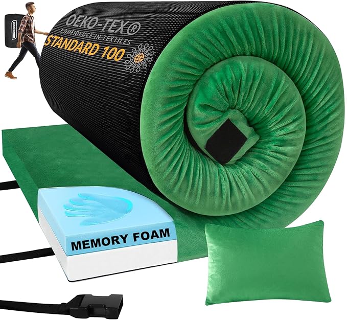 3 Inch Thick Memory Foam Sleeping Pad Camping Mattress,Portable Roll up Mattress-Car/Tent/Cot/Floor,Comfortable Sleeping Mats for Guests Kids Adult Sleepover