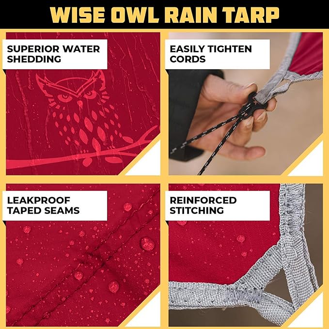 Wise Owl Outfitters Hammock Tarp, Hammock Tent - Rain Tarp for Camping Hammock - Camping Gear Must Haves w/Easy Set Up Including Tent Stakes and Carry Bag