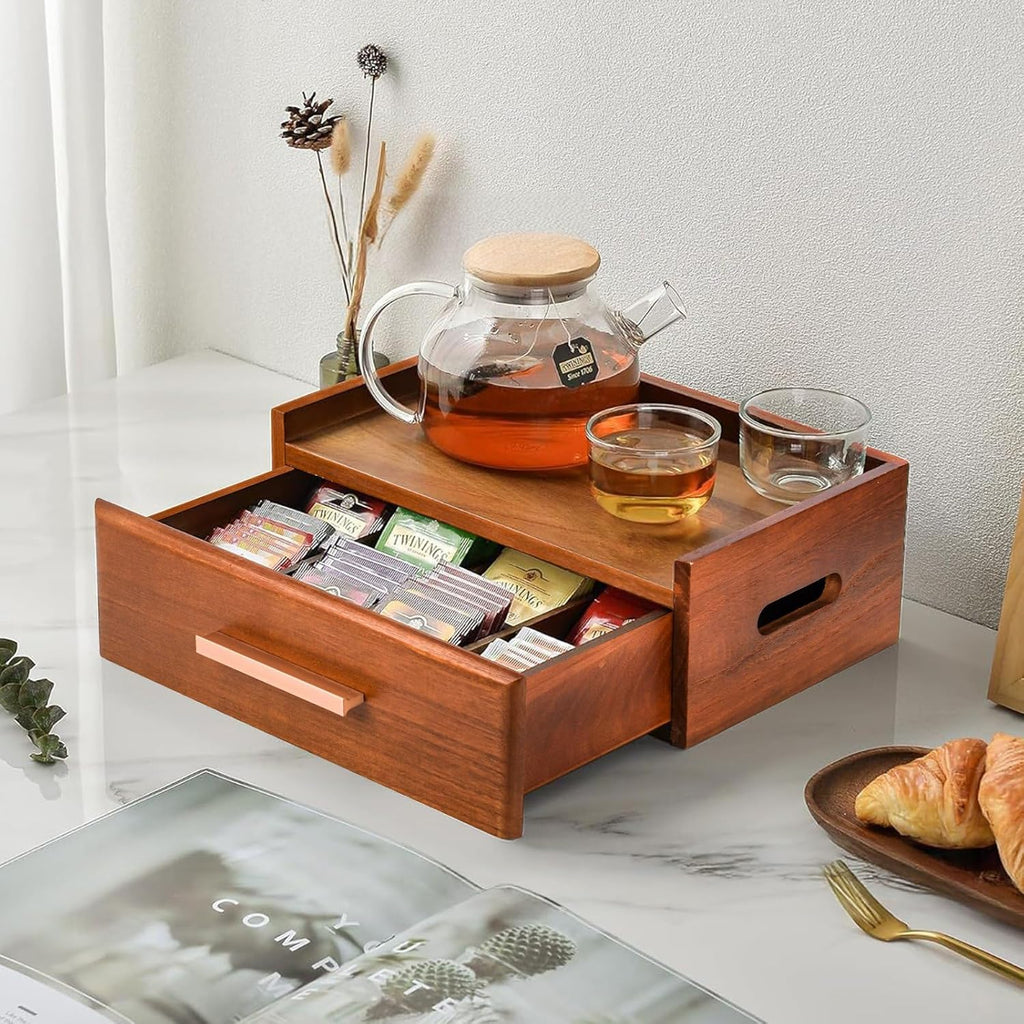 Wooden Tea Bag Organizer, Tea Box Organizer Storage Box, Coffee and Tea Drawer Organizer, Tea Bag Holder Station for Countertop Gift for Tea Lovers Containers for Caddy Packet
