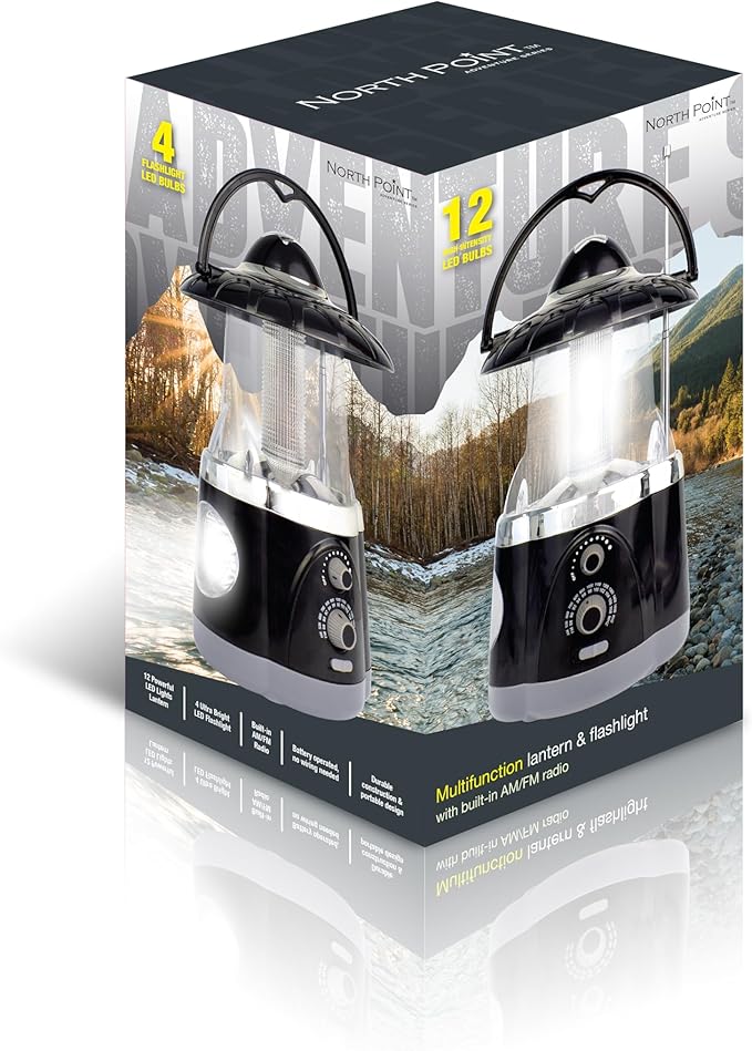 190507 12-Led Lantern With 4-Led Flashlight & Am/Fm Radio (Black)