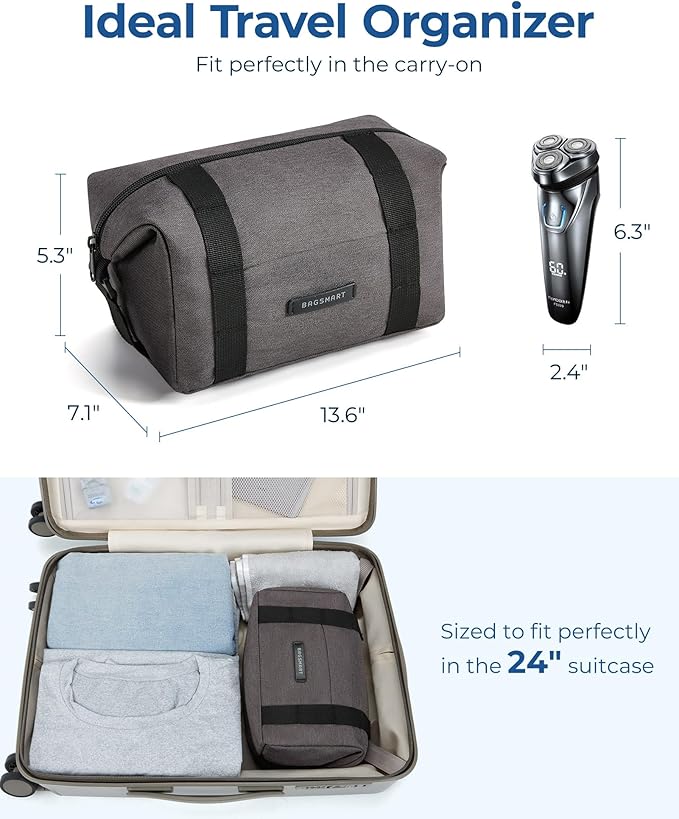 BAGSMART Travel Toiletry Bag for Men, Large Hanging Dopp Kit Water Resistant Shaving Bags Organizer Gifts for Mens Traveling, Hygiene, Bathroom Essentials, Toiletries Accessories, Khaki
