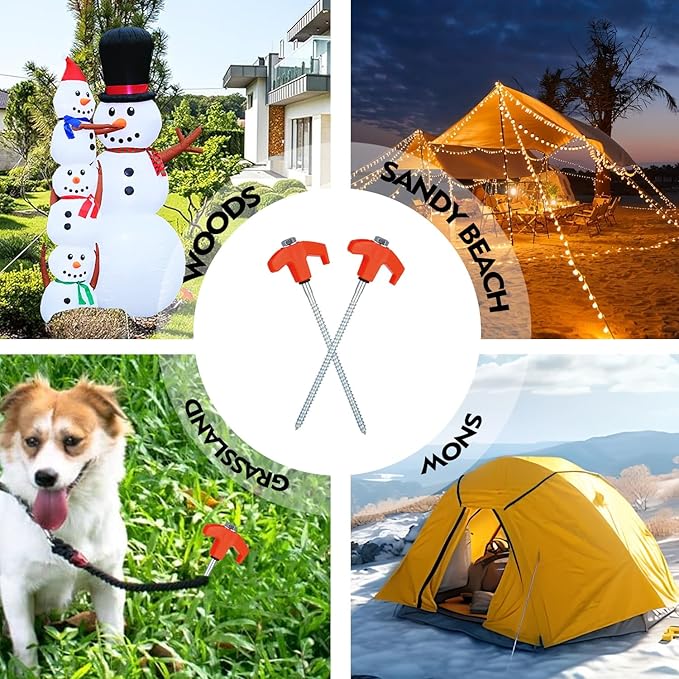 4 Pack Screw in Tent Stakes Heavy Duty,8 Inch Ground Anchors Screw in,Metal Stakes with Hex Head Driver,Camping Accessories.(Orange)