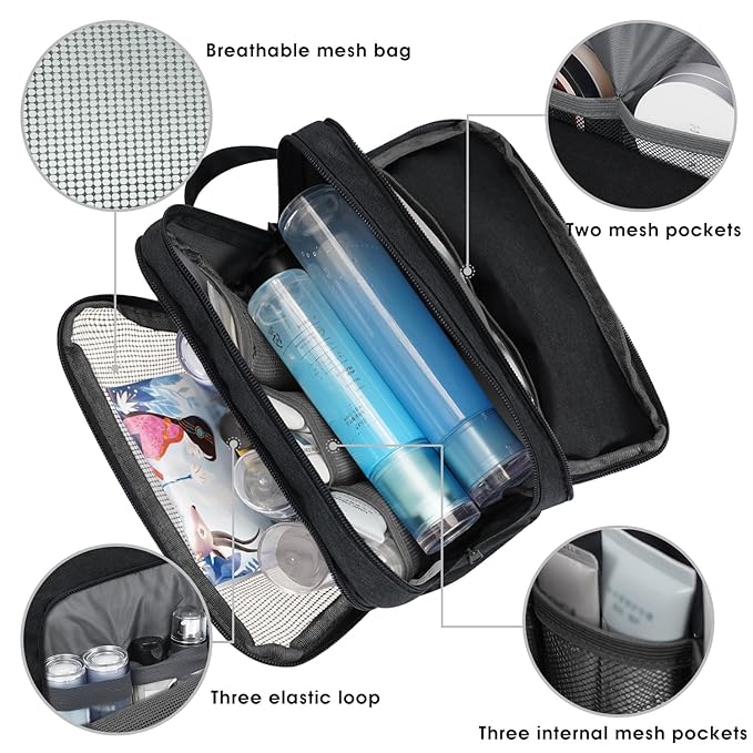 Toiletry Bag for Men Hanging Dopp Kit Water Resistant Shaving Bag Small Toiletry Bag for Traveling (Denim Pure Black)