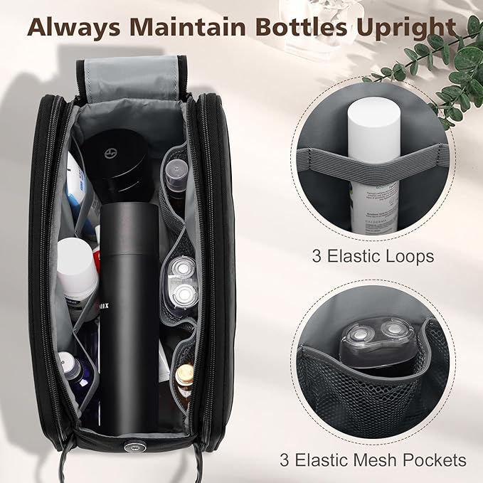 Wedama Toiletry Bag for Men, Large Hanging Travel Toiletry Bag, Extra Electronic Organizer Bag Waterproof Shaving Bag for Toiletries with PU Handle for Travel Business Trips Swim Camping, Black