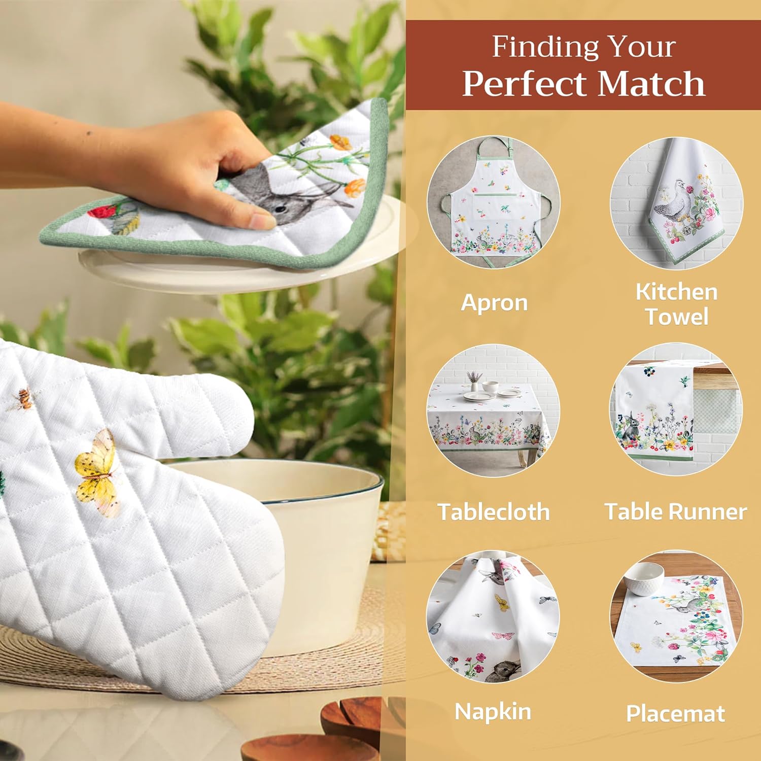 Maison d' Hermine Pot Holders 100% Cotton Heat Resistant Potholders 8" x 8" Hot Pads with Loop BBQ, Cooking, Baking, Grilling, Kitchen, Handling Hot Pans Spring/Summer (Pack of 1, Printemps)