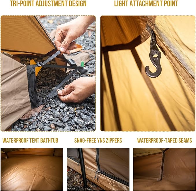 OneTigris Rock Fortress Hot Tent with Stove Jack, 4 Season, 4-6 Person Tipi for Camping, Backpacking, Hunting, Fishing - Waterproof, Wind-Proof