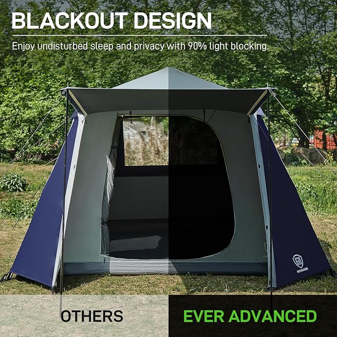 EVER ADVANCED 6 Person Blackout Camping Tent Instant Cabin Tents for Family with Rainfly, 60s Easy Setup, Water-Resistant Orange