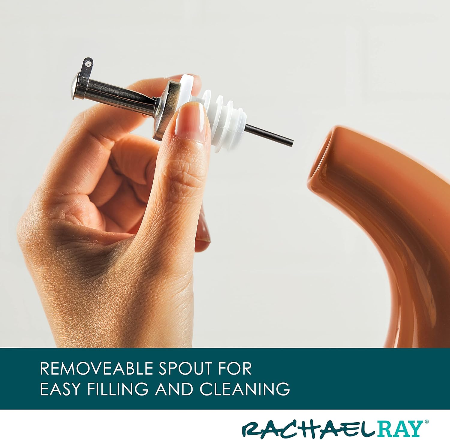 Rachael Ray 48466 Ceramic EVOO Oil and Vinegar Dispensing Bottle with Spout, 24 Ounce - Pumpkin Orange