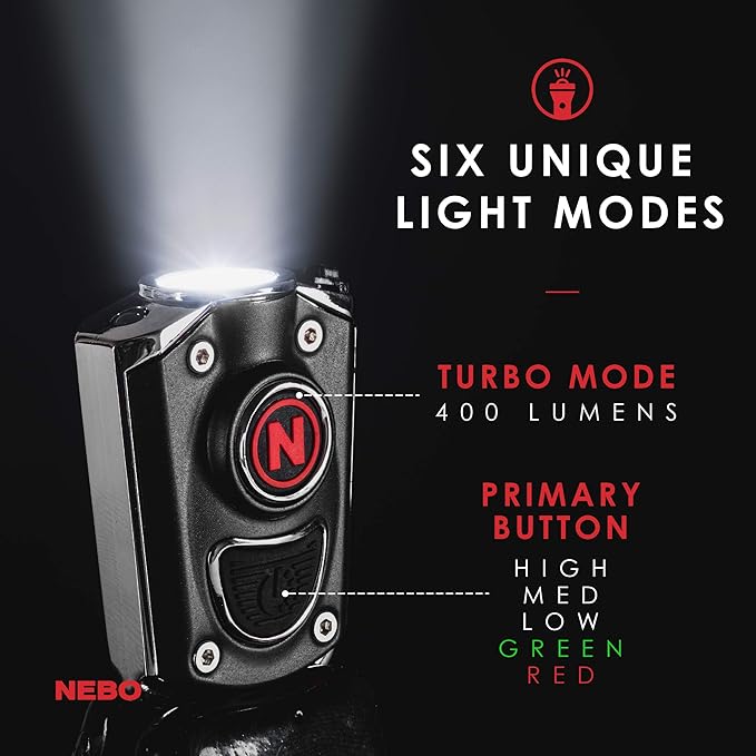 NEBO Mycro Rechargeable LED Keychain Light | Key Ring Flashlight Features 6 Light Modes,
