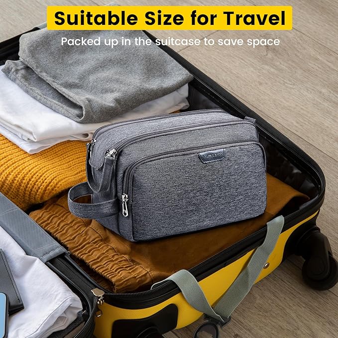 Vorspack Travel Toiletry Bag for Men - Large Mens Toiletry Travel Bag Water Resistant Dopp Kit Shaving Bag for Bathroom Toiletries Gifts - Grey
