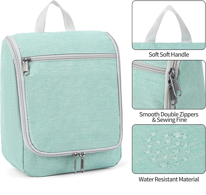Della Gao Hanging Toiletry Bag for Men and Women, Portable Travel Makeup Bag Cosmetic Bag Toiletries Organizer, Bathroom Bag, Water Resistant Nylon - Green
