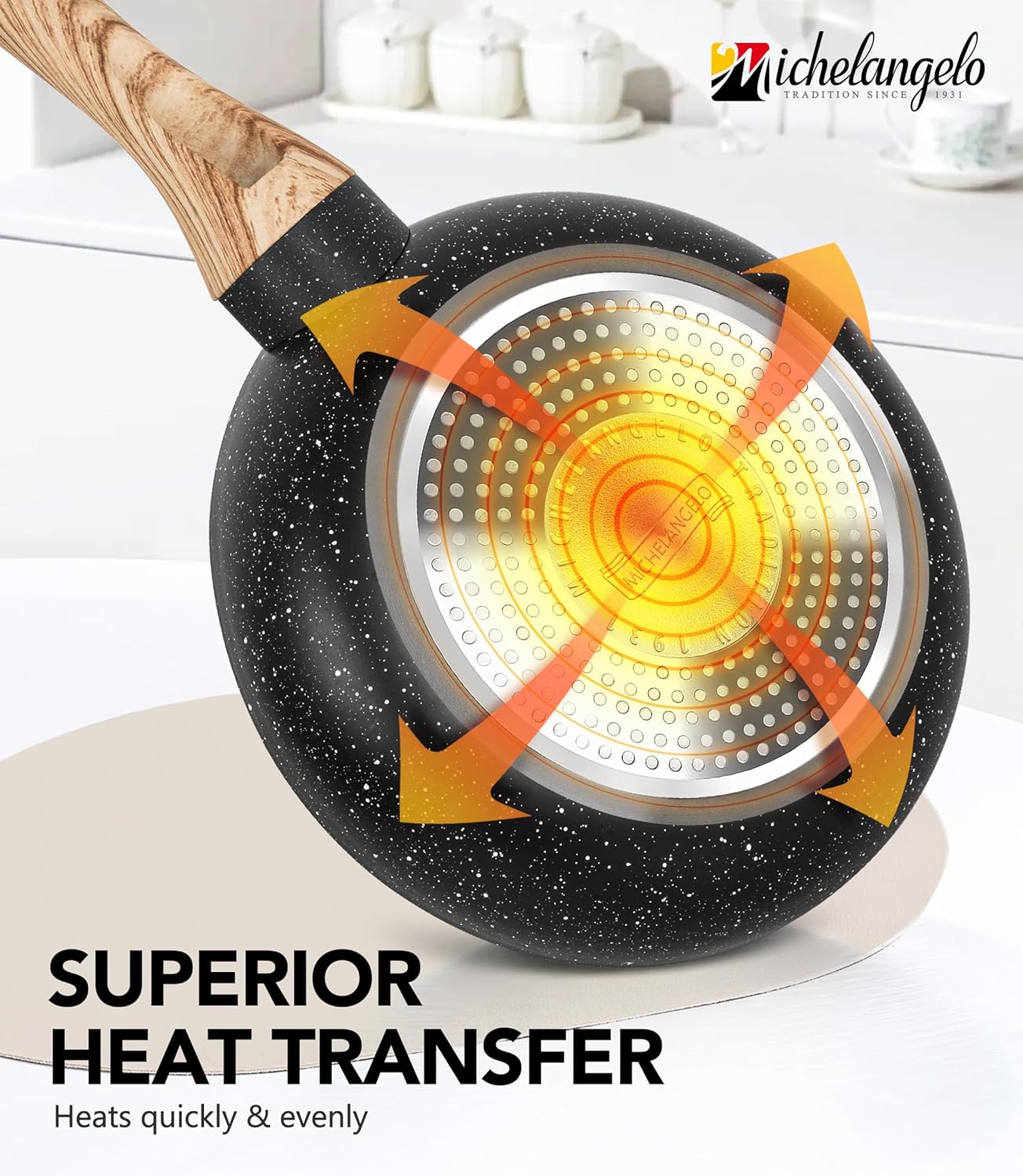 MICHELANGELO 8 Inch Nonstick Frying Pan with Lid, Non Stick Small Frying Pan with Non-Toxic Coating, Non-Stick Skillet with Ergonomic Handle, All Cooktops Compatible, Black