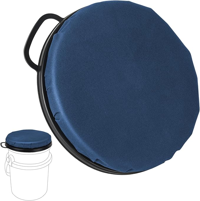 5 Gallon Bucket Seat with Swivel Lid, Padded Top for Cozy Sitting, Outdoor Fishing, Hunting, Gardening, Baseball Training, Dark Blue