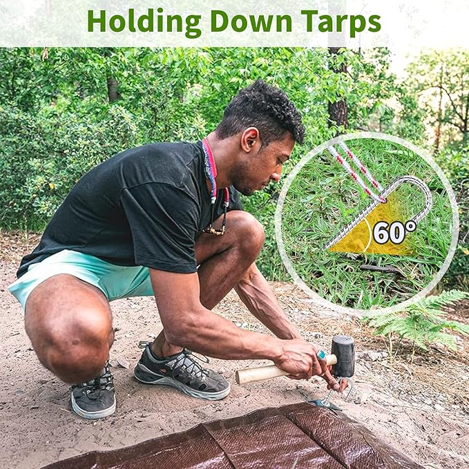 12 inch Fence Stakes Heavy Duty 50-Pack J Hook Rebar Ground Stakes Anchor Galvanized Tent Stakes for Outdoor Decorations Inflatables Metal Stakes for Wire Fencing