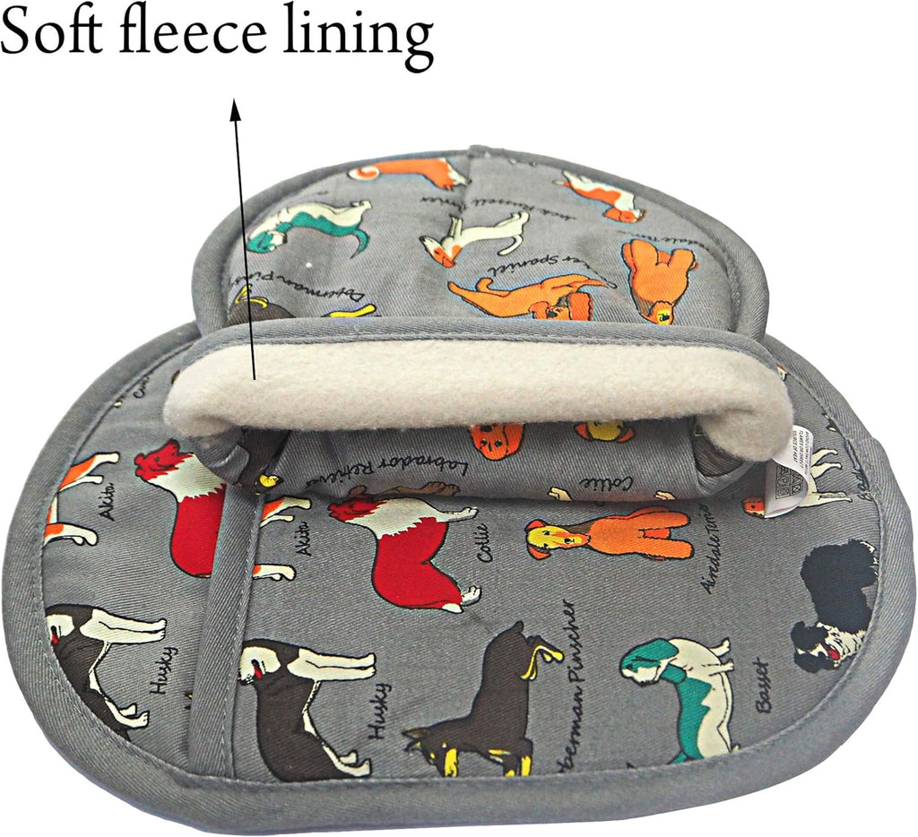 Pot Holders Set of 2 with Transparent Clear Silicone Shell and Nice Dog Printing Cotton Lining, Heat Resistant to 500 F Kitchen Oven Gloves Pot Holder for Cooking (Dog Flower, Potholders)