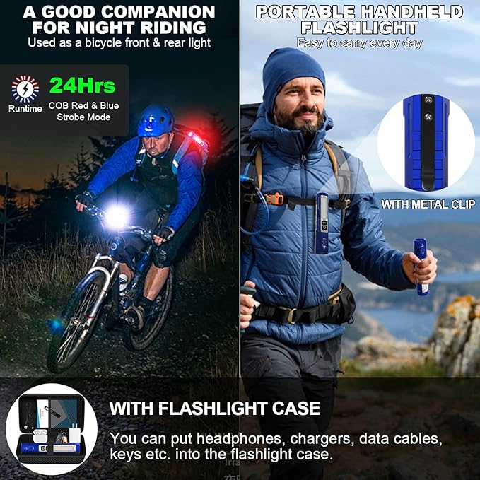 Rechargeable Flashlights High Lumens - 20,000LM Super Bright Small Pocket Magnetic Flashlight, 8 Modes LED Tactical Flash Light, Dual Button Powerful Flashlight for Camping (2, Klein Blue)