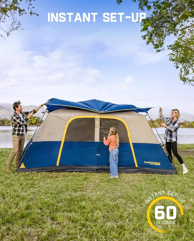 FanttikOutdoor Camping Tent 4/6/8/10 Person Instant Cabin Tent Setup in 60 Seconds with Rainfly & Windproof Portable with Carry Bag for Family Camping & Hiking, Upgraded Ventilation