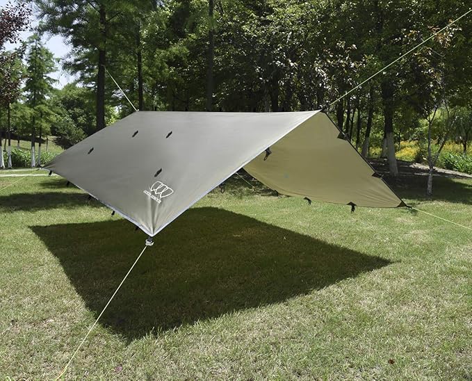 Gold Armour Rainfly Tarp Hammock, Premium 14.7ft/12ft/10ft/8ft Rain Fly Cover, Waterproof Ultralight Camping Shelter Canopy, Survival Equipment Gear Camping Tent Accessories (OD Green 14.7ft x 12ft)