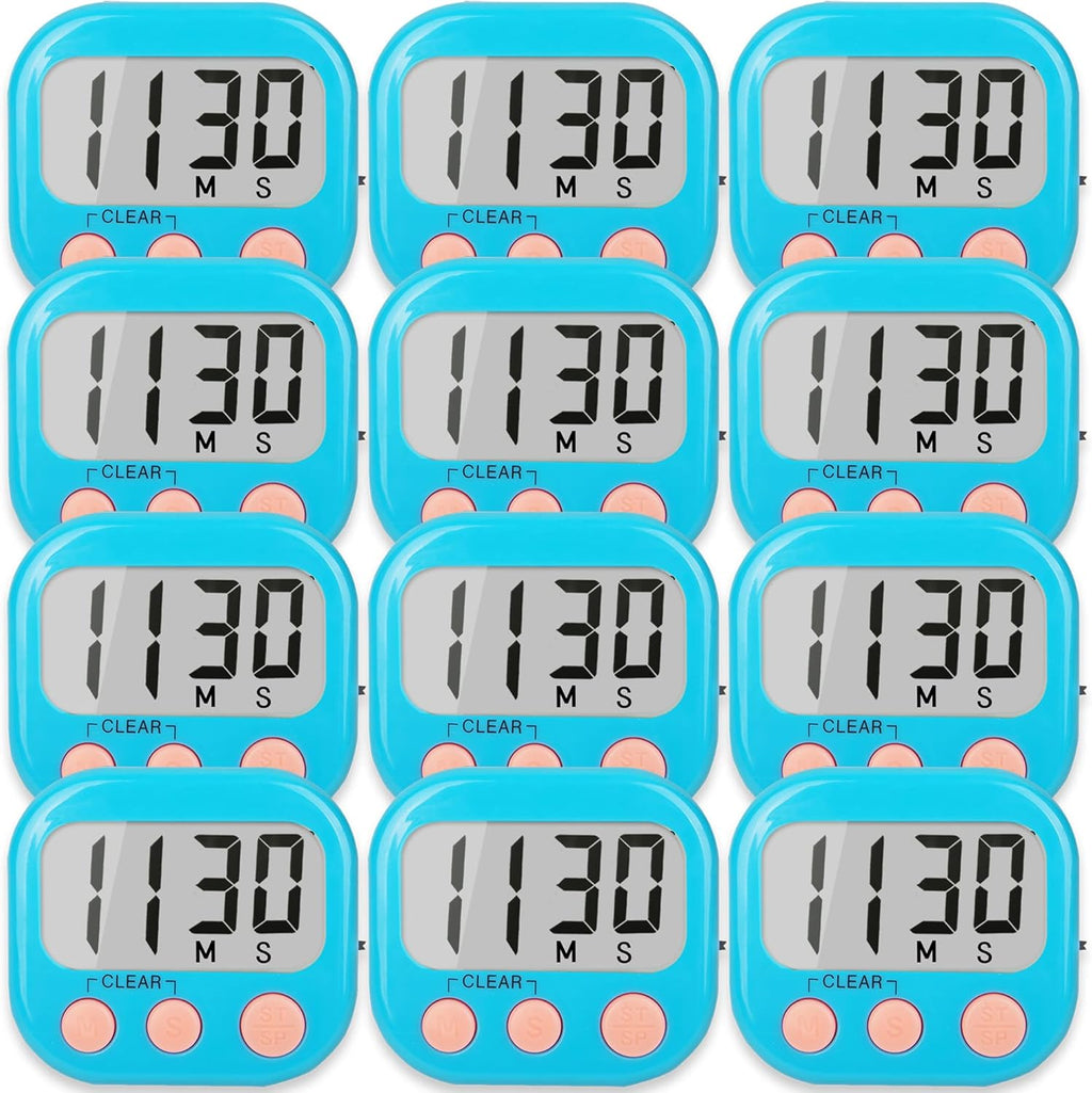 12 Pack Kitchen Timers Loud Ring Digital Timers for Cooking Magnetic Blue