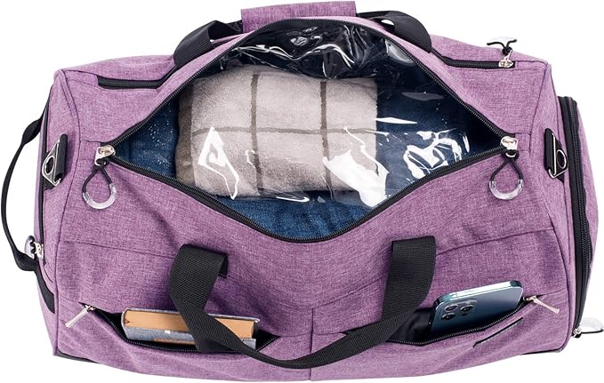 Kuston Sports Gym Bag with Shoes Compartment &Wet Pocket Gym Duffel Bag Overnight Bag for Men and Women-Purple