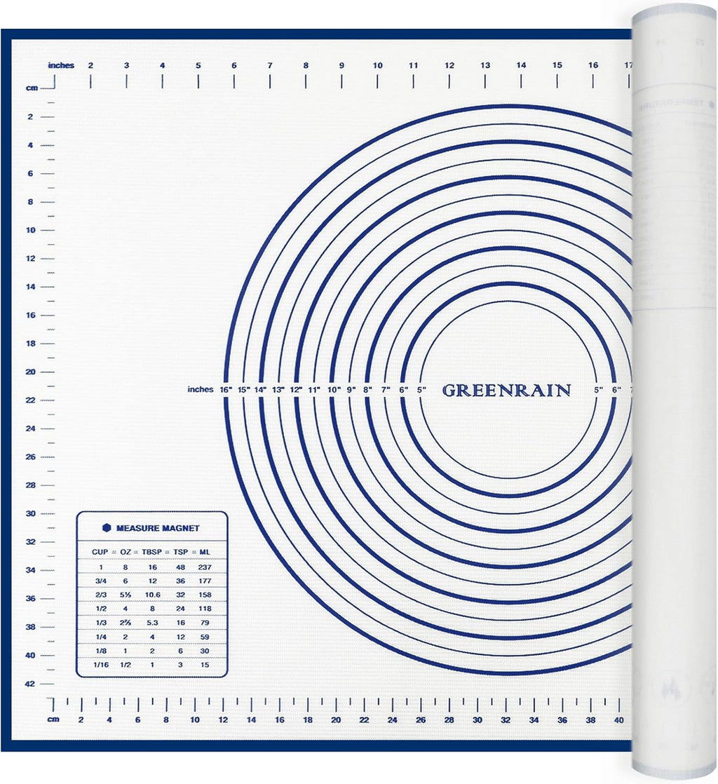 Silicone Pastry Mat Extra Thick Large Non Stick Baking Supplies Kitchen Counter Cooking Rolling Dough Sheet Pie Crust Sourdough Bread Oven Liner with Measurement (XL-20''(W)*28''(L), 2#Blue)