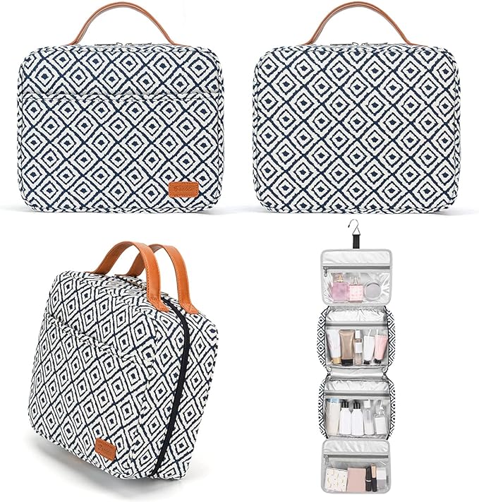 Hanging Travel Toiletry Bag,Large Capacity Cosmetic Travel Toiletry Organizer for Women with 4 Compartments & 1 Sturdy Hook,Perfect for Travel/Daily Use/Christmas