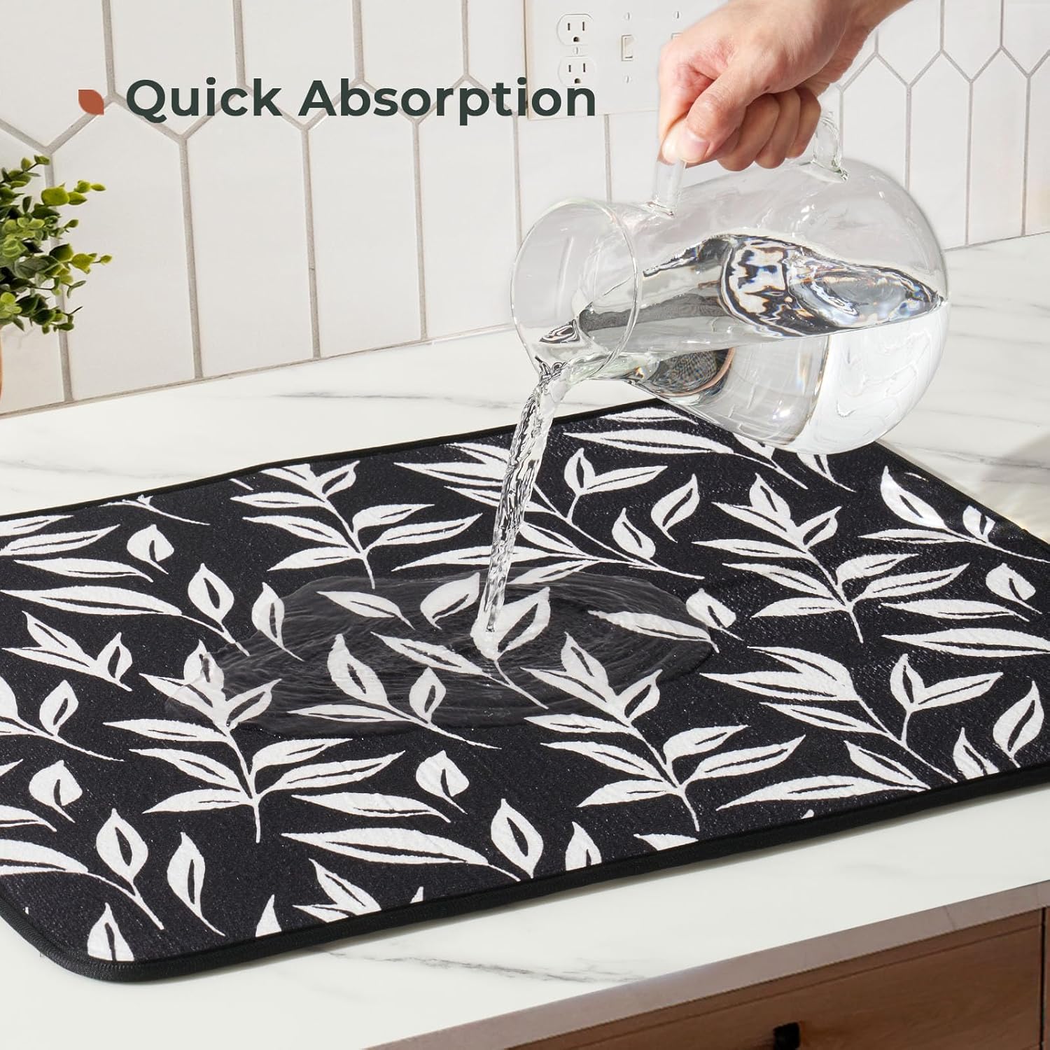 FRESHMINT Printed Dish Drying Mats for Kitchen Counter 2 Pack Absorbent Reversible Drying Mats Microfiber Kitchen Countertop Protector Dishes Drying Pad Extra Large 18"x16" Dish Mat