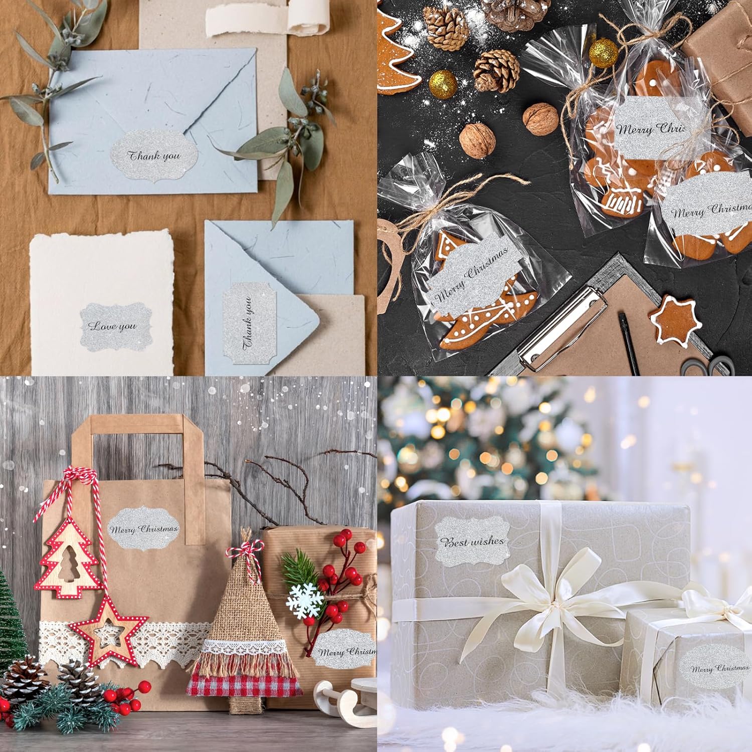 350 PCS Gift Tags Stickers Name Labels Stickers,2" x 1.2" Fancy Shape Stickers Self-Adhesive Handmade Bottle All-Purpose Jar Labels for Presents Cosmetic Decoration Jars Food Craft (Bright Silver)