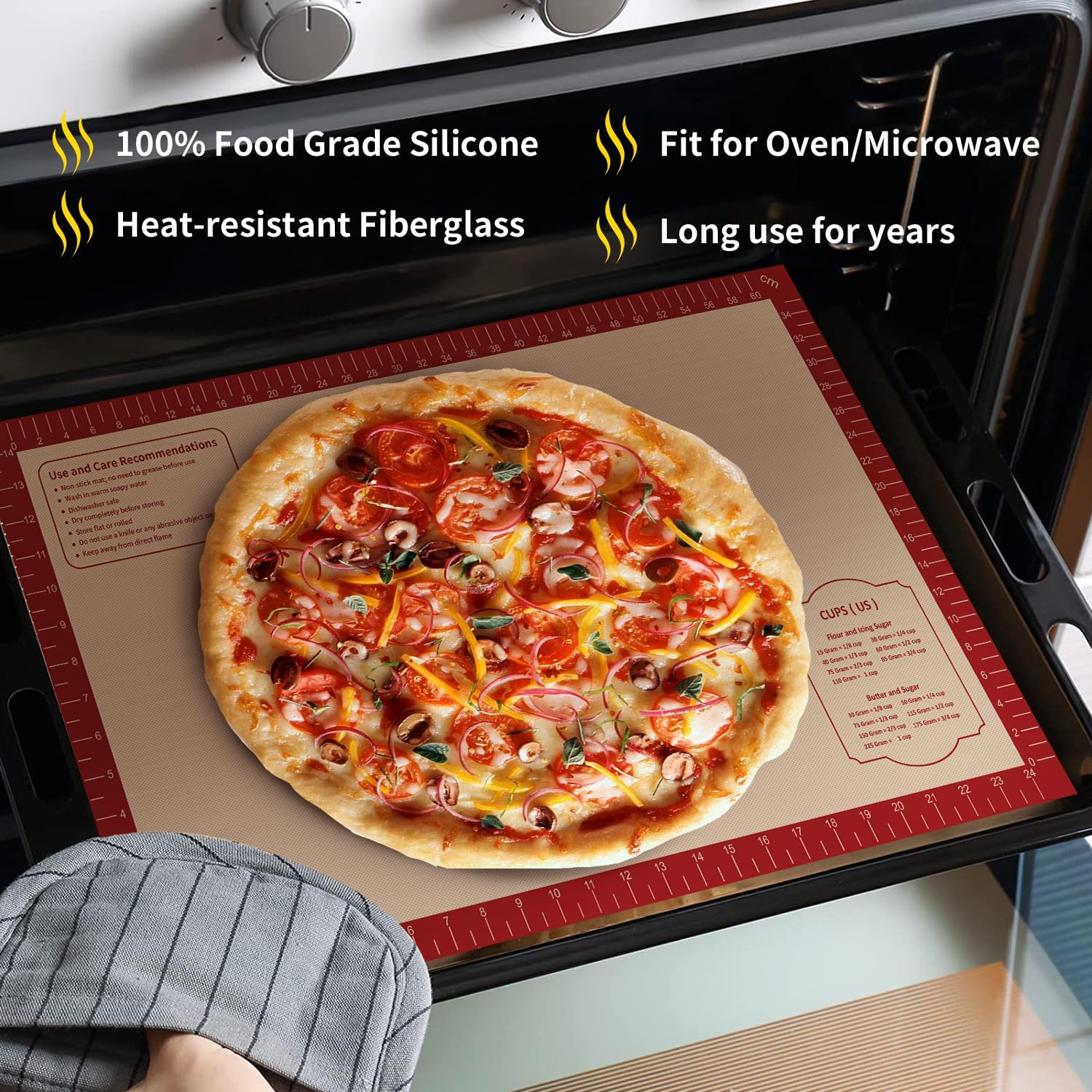 Non Stick Silicone Pastry Mat, Dough Mat for Rolling, Food-grade Reusable Baking Mat Fondant Mat Nonslip Kitchen Mat for Counter Oven Mat for Making Cookies Macarons Bread Pizza