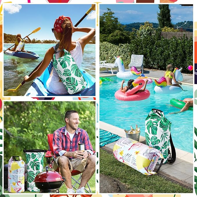 2 Pcs Waterproof Floating Dry Bag 10l Floating Dry Sack for Man Women Roll Top Waterproof Backpack for Rafting Boating Swimming Kayaking Hiking(Palm and Flamingos)