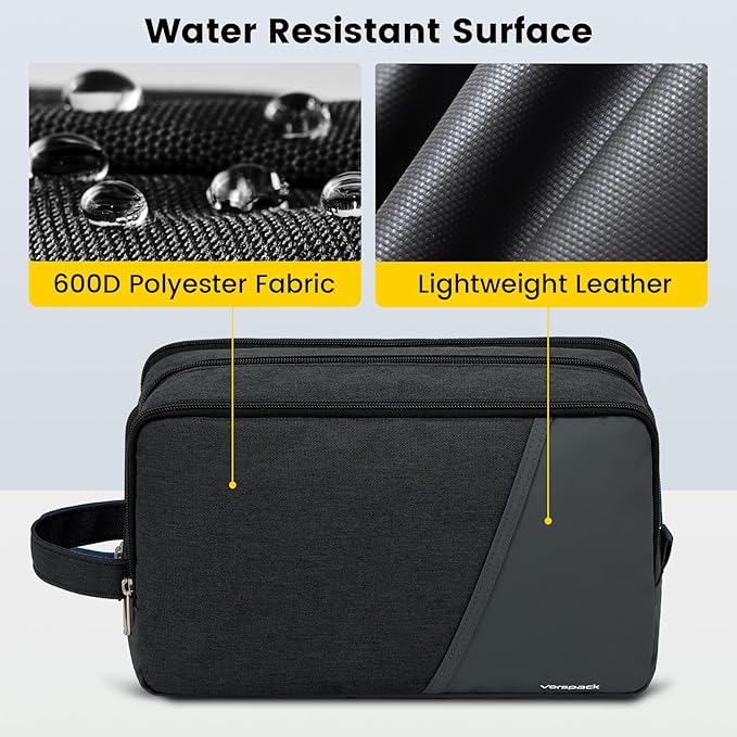 Vorspack Large Travel Toiletry Bag - Water Resistant Toiletry Bag for Men Dopp Kit for Bathroom Toiletries Accessories Gifts - Black